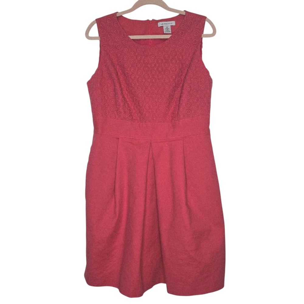 Liz Claiborne Sleeveless Dress Textured Bodice Pleated Skirt